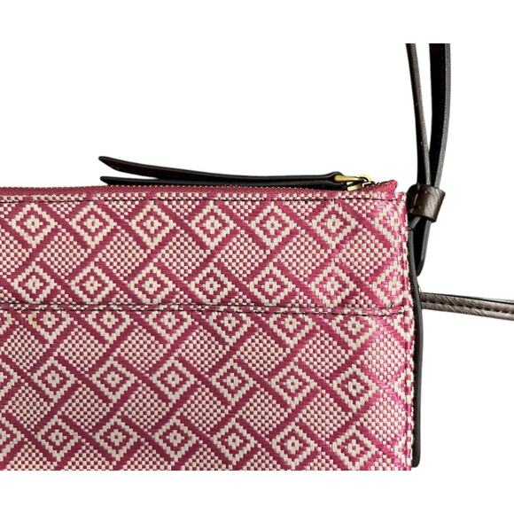 Fossil Purse Pink White Straw Leather Trim Crossbody Bag - Picture 6 of 10